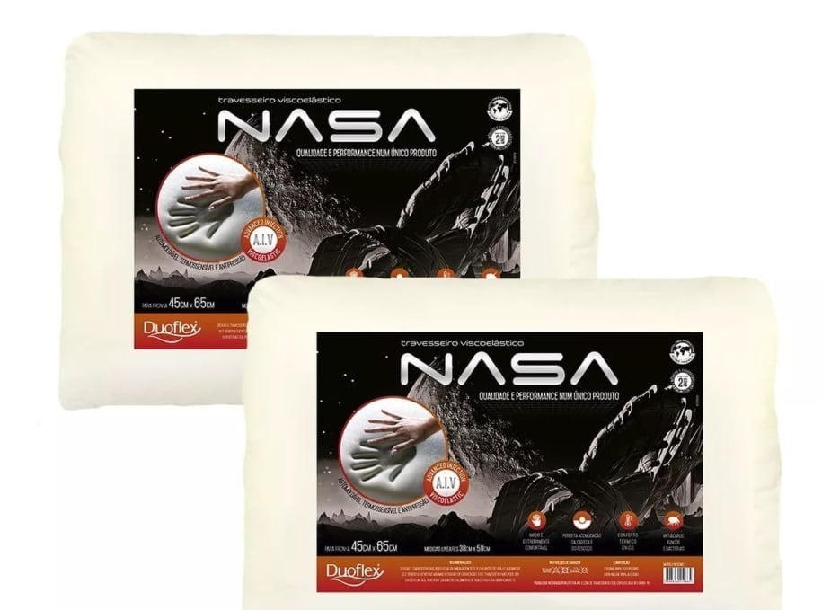 Travesseiro Kit Nasa x 2 Unidades Duoflex Altura 10cm para Fronha 45x65cm Antíacaro Capa Malha 100 Algodão