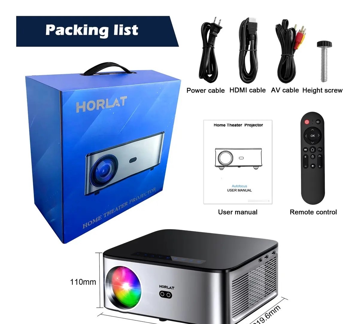 Projetor Horlat Led T09 26000lm Cinza