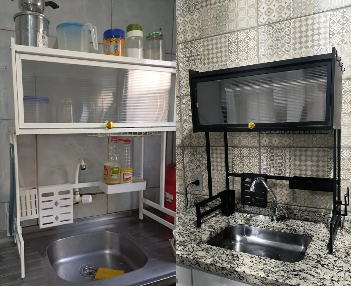 Escorredor De Pratos Louça Preto Cozinha Suspensa 65cm 18pçs