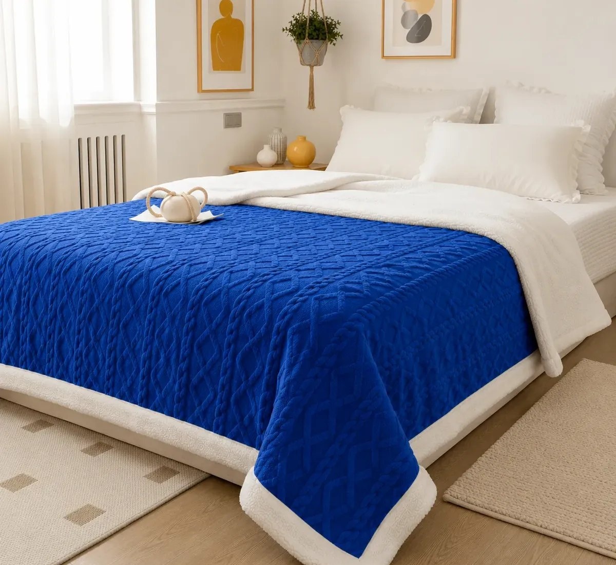 Cobertor Manta de Casal 200x180 Canelada Sherpa Cores