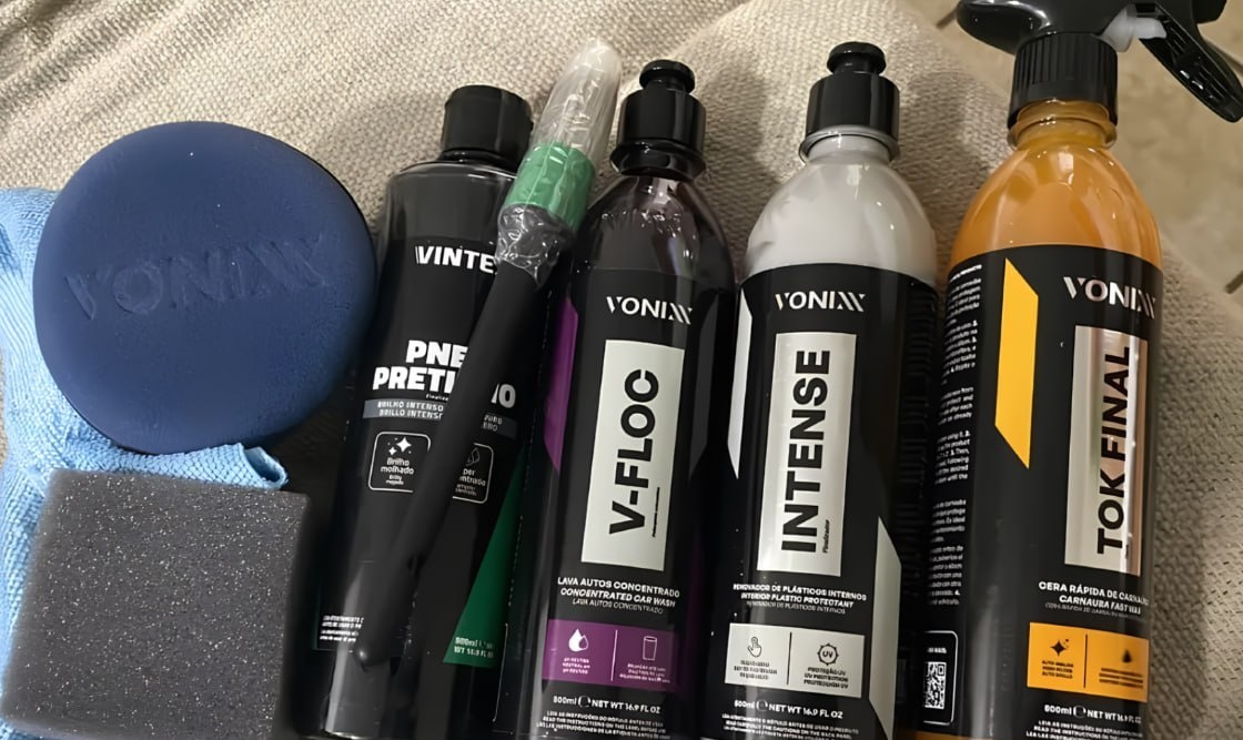 Kit Lavagem Vonixx Shampoo V-Floc, Cera Tok Final, Intense, Pneu Pretinho Vintex