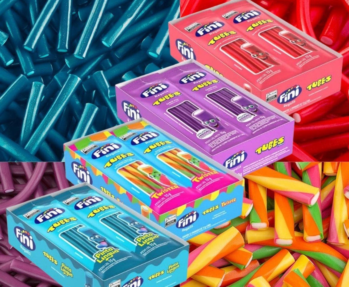 Fini Tubes Balas de Goma Sortidas 5 Caixas com 12 Pacotes de 15g