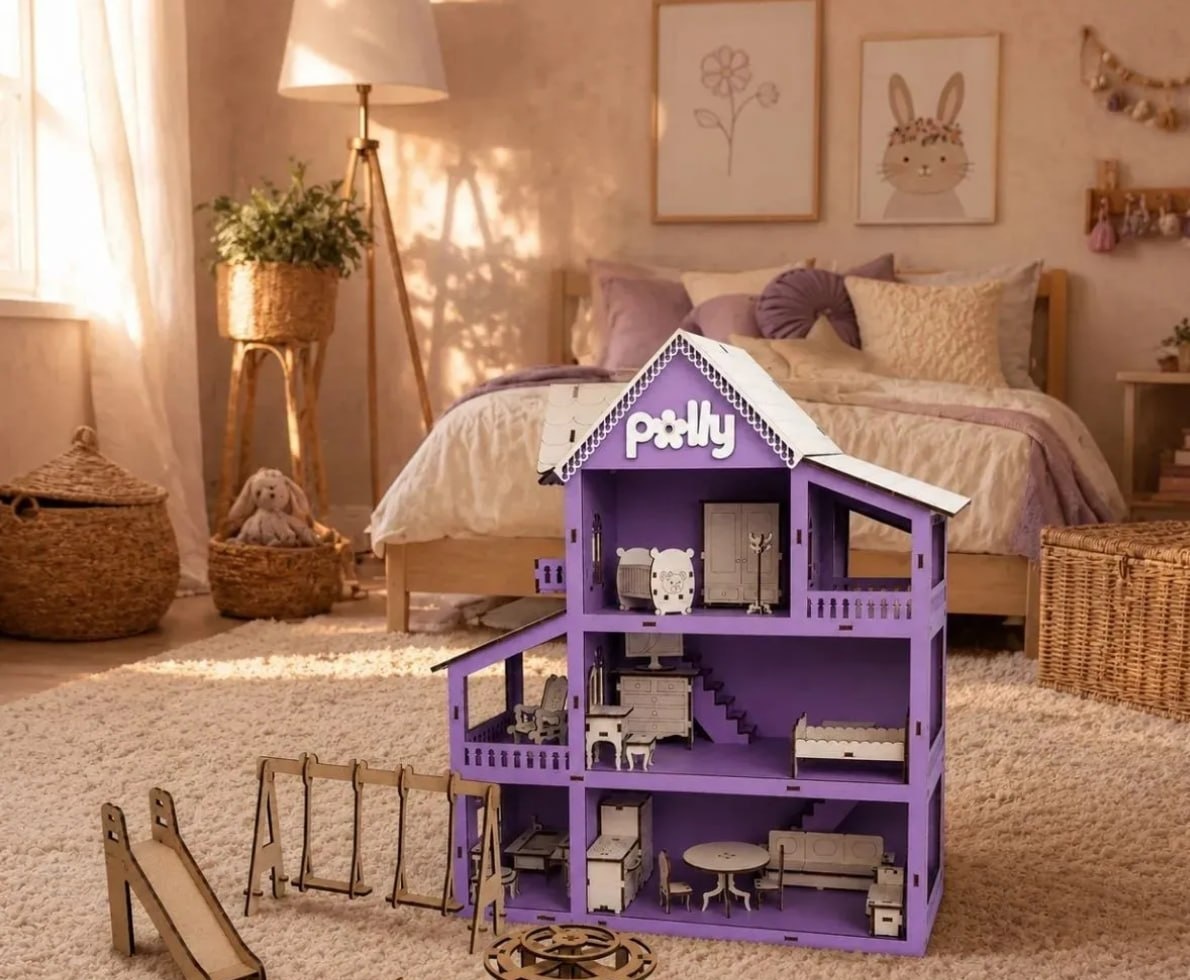 Casinha Boneca 19 Moveis Com Parquinho Cor Lilás