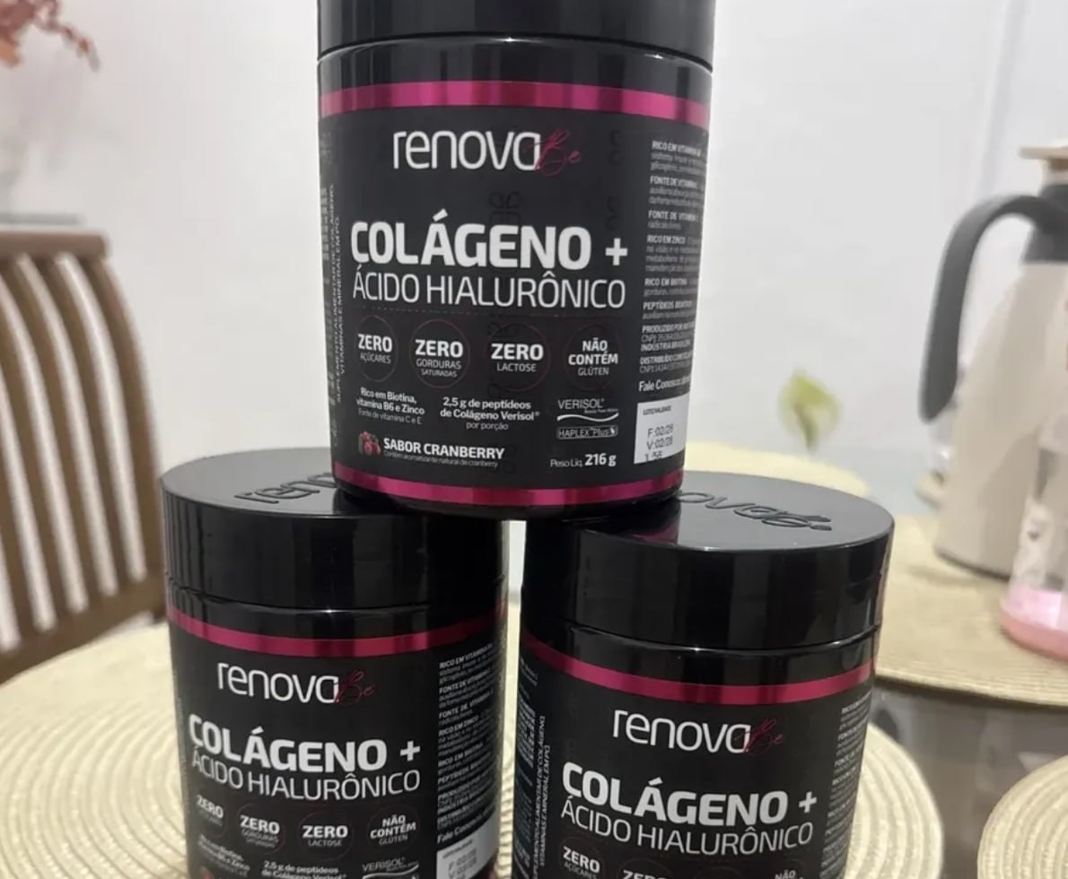 Kit 3x Colágeno Verisol Ácido Hialurônico Biotina Renova Be