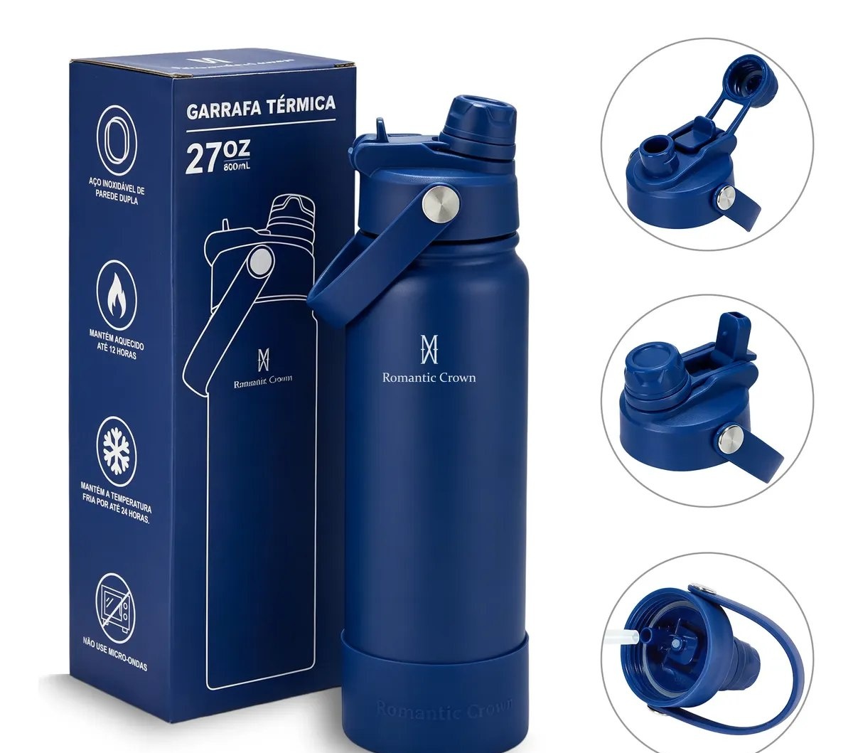 Garrafa Térmica 800ml Inox Bico Duplo Canudo Alça Esporte