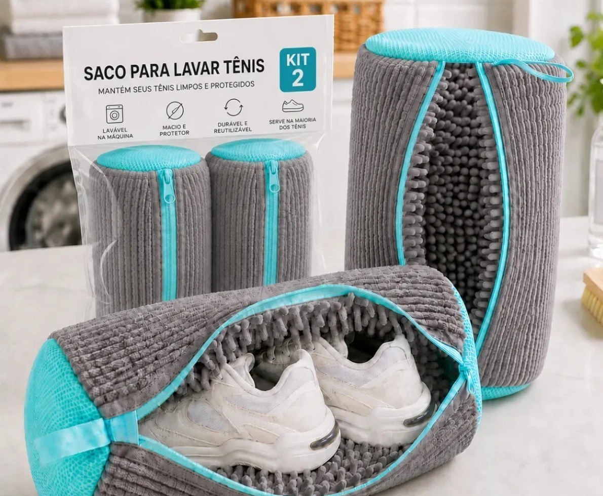 Kit 2 Sacos p Lavar Tênis em Máquina de Lavar