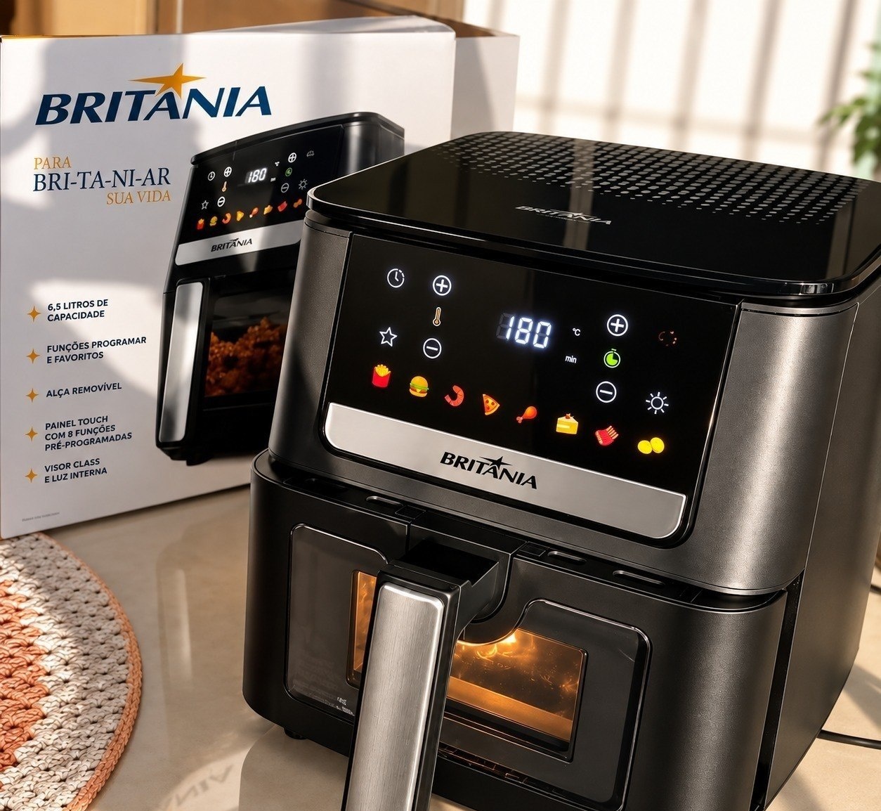 Air Fryer Britânia 6,5L 8 Funções Painel Digital 1700W