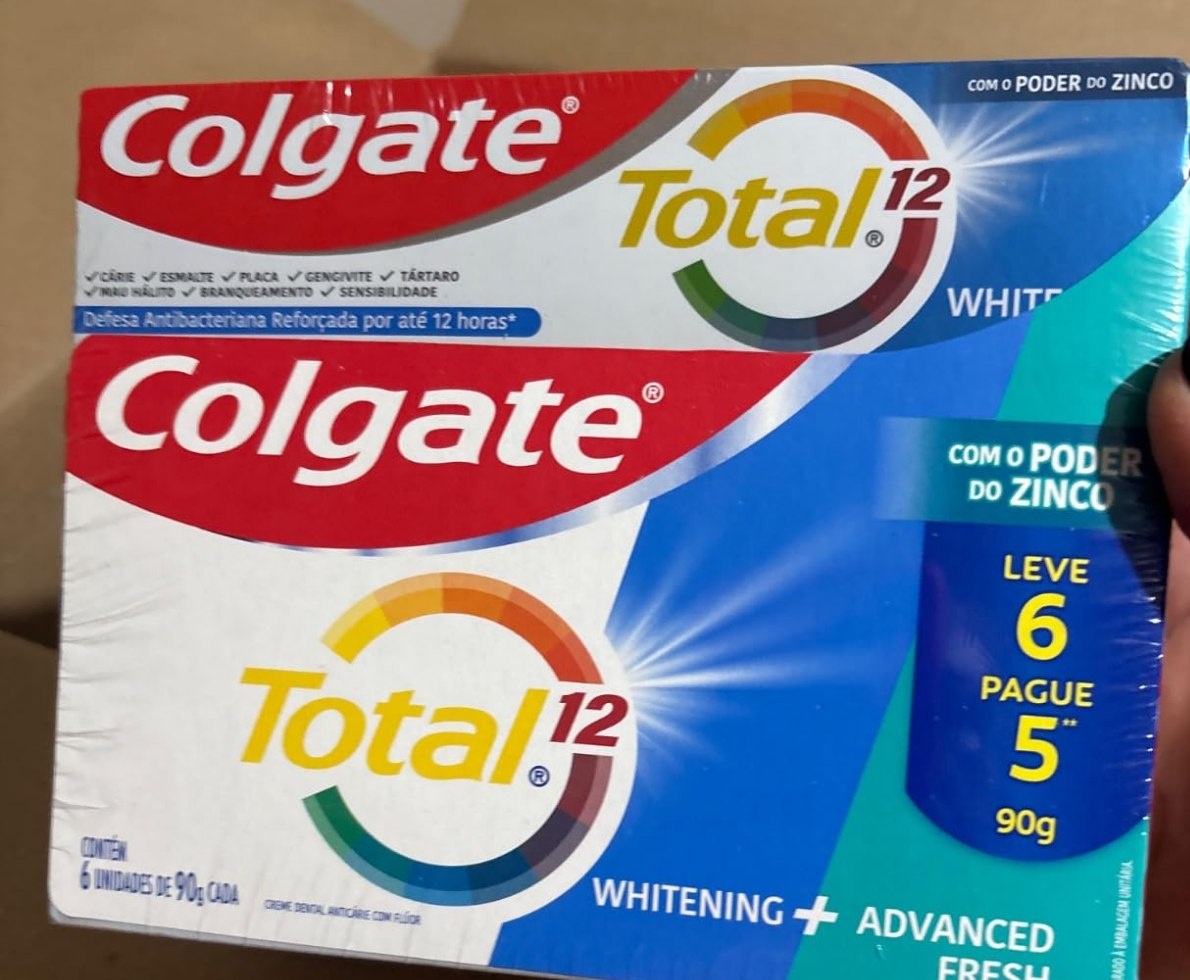 Colgate Total Whitening  Fresh Mint Creme Dental Clareador 90g - 6 unidades