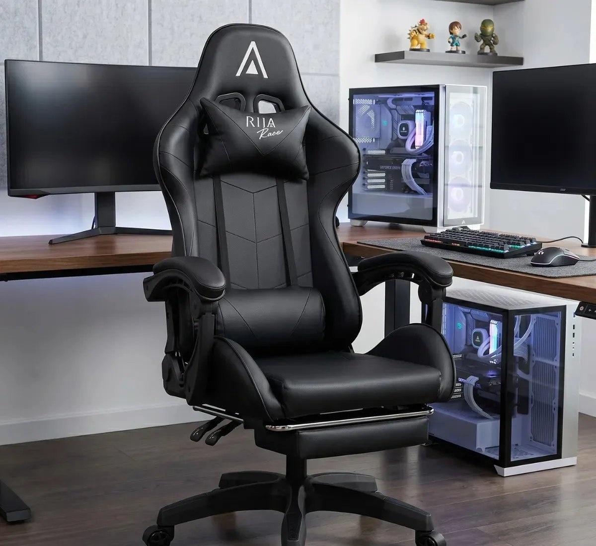 Cadeira de Escritório Gamer Alpha Racer Ergonômica Couro Sintético Reclinável Altura Ajustável com Apoio para Pés Preta Vincere Brasil