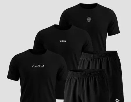 Kit 5 Peças All Black Dry 3 Camisetas e 2 Bermudas Alpha