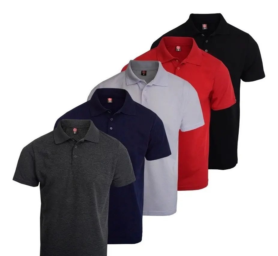 Kit 5 Camisas Polo Lisa Piquet Masculino Varias Cores