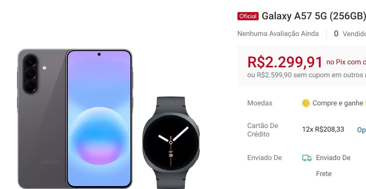 Galaxy A57 5G 256GB - Cinza  Galaxy Watch8 BT 44mm
