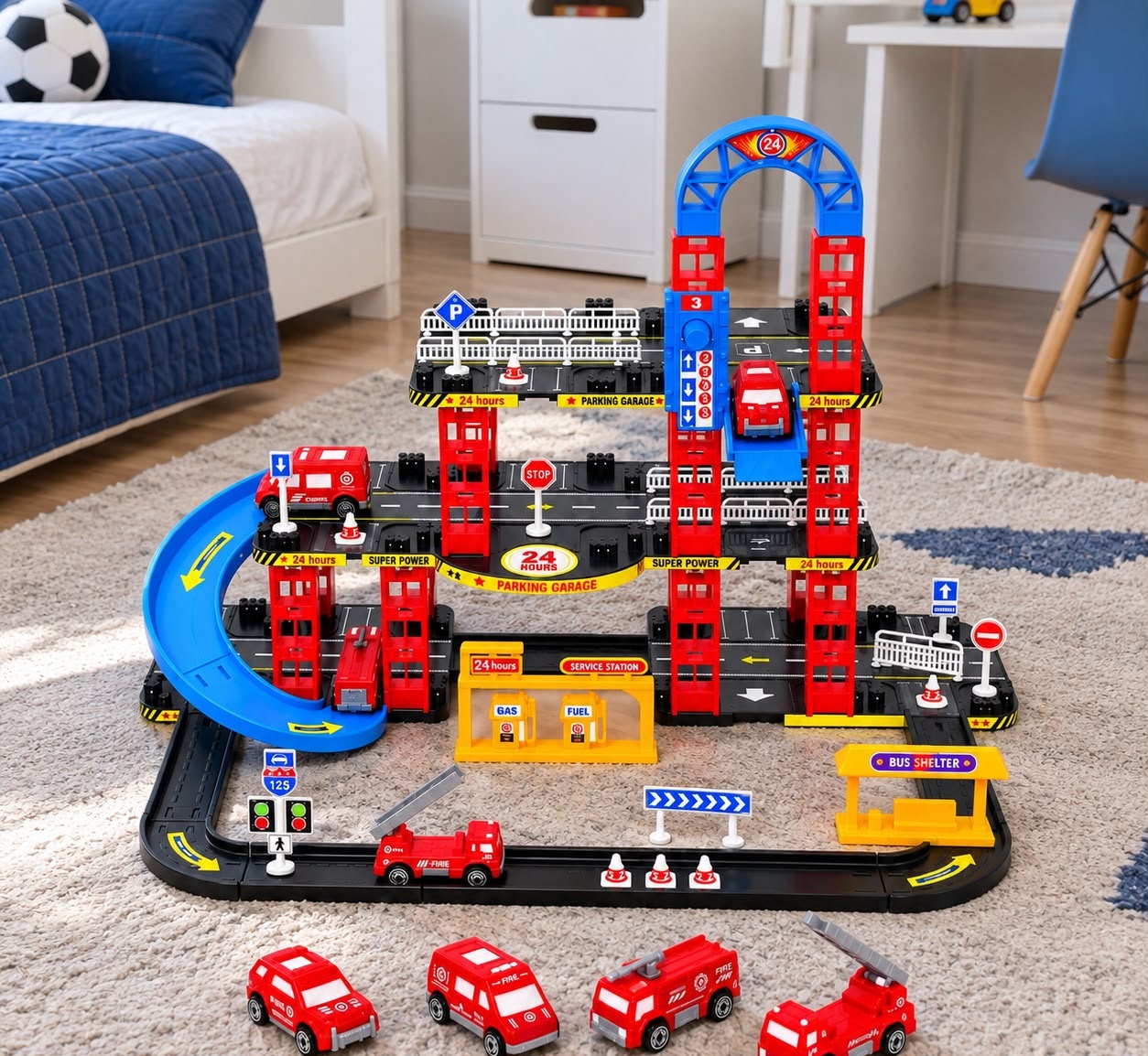 Pista de Carrinhos Bombeiros Brinquedo Infantil Corrida