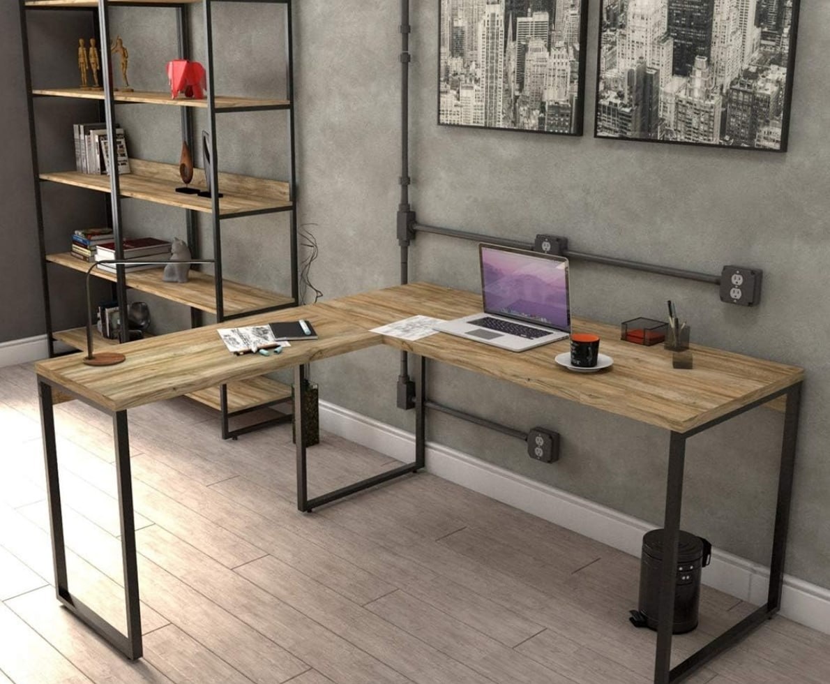 Mesa de Escritório em L Estilo Industrial Kuadra