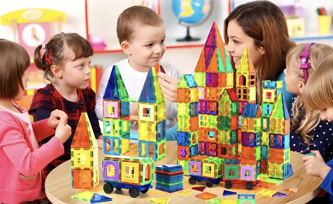 Brastoy Blocos Magnéticos Brinquedo Educativo Educação Infantil 65 Pecas Construção Empilhamento Jogo