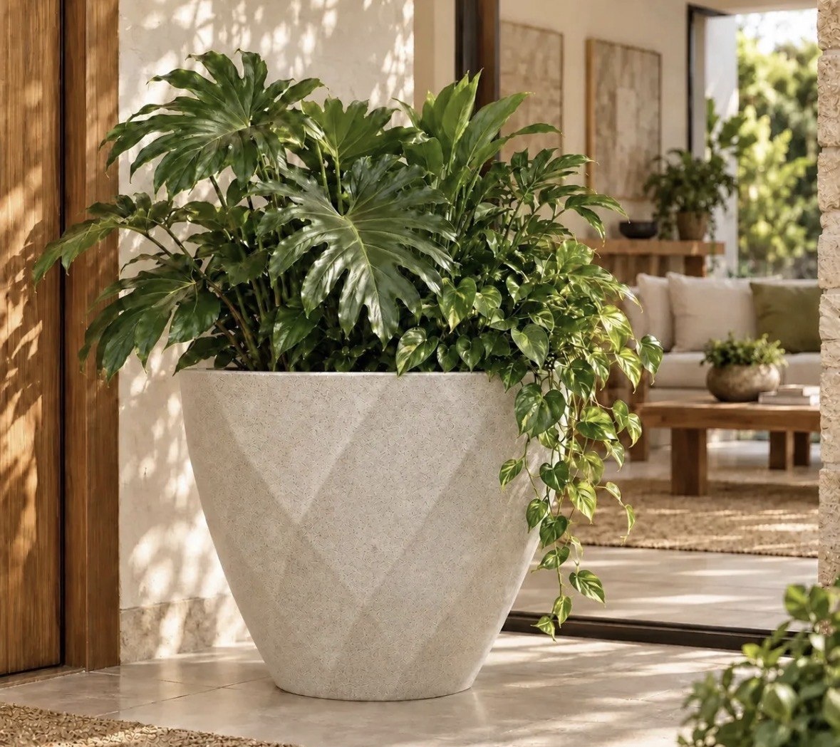 Vaso Grande Veneza Alto G Bege 59cm Para Plantas E Jardim