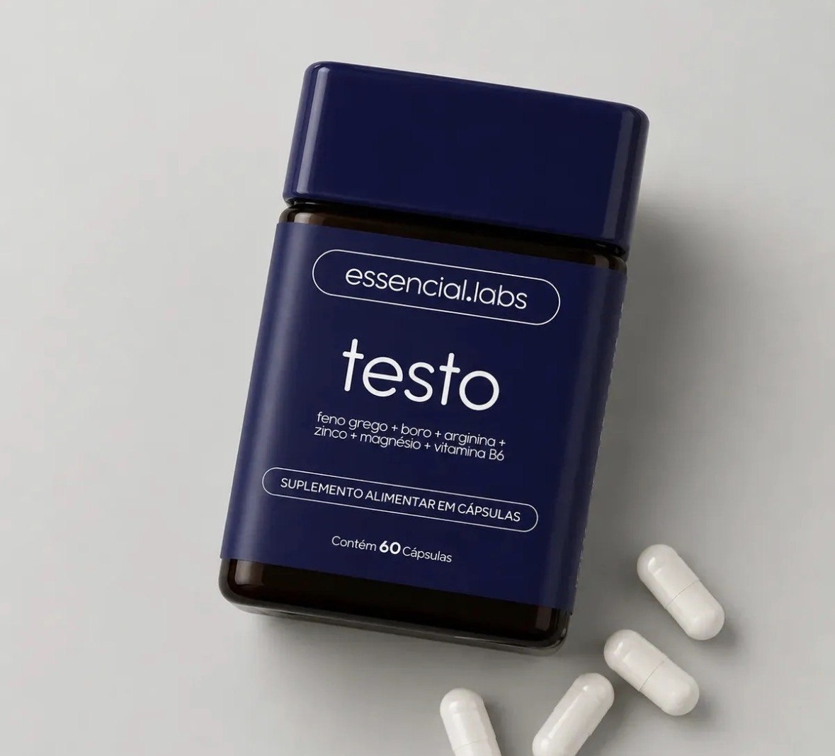TESTO ESSENCIAL - Fórmula Exclusiva com Feno Grego  Boro  Arginina  ZMA  Vitamina B6 - 60 cápsulas