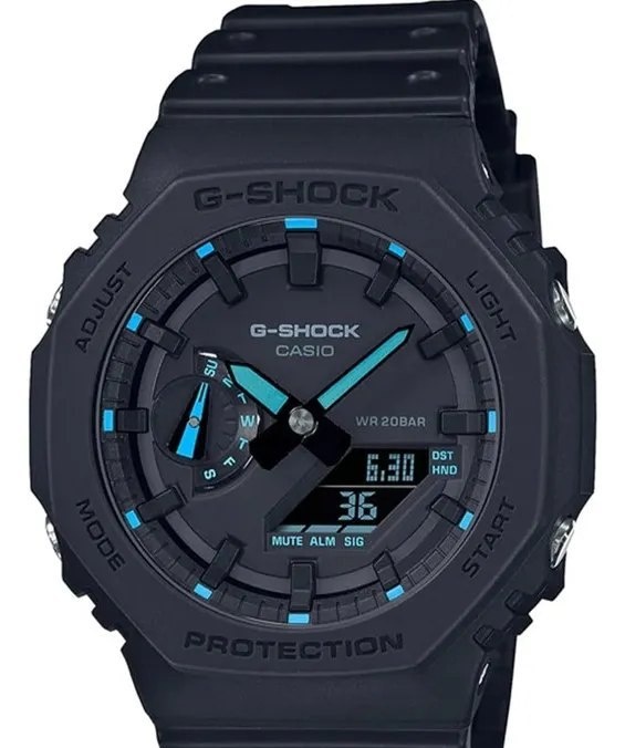 Relógio Casio G-shock Ga-2100-1a2dr serie Neon Accent Correia Preto Bisel Preto Fundo Preto