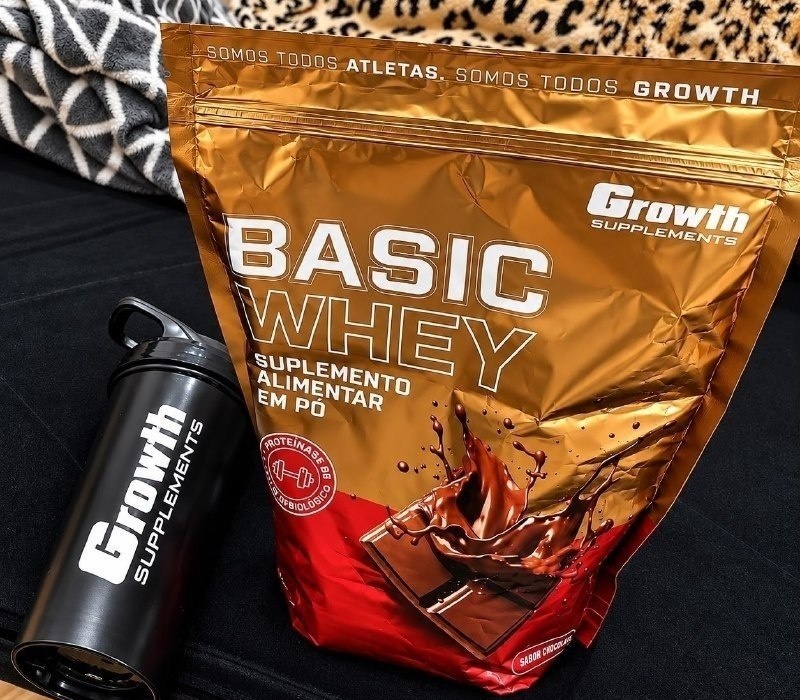 Kit Growth Whey Protein Basic Chocolate 1kg  Coqueteleira Shaker 600ml