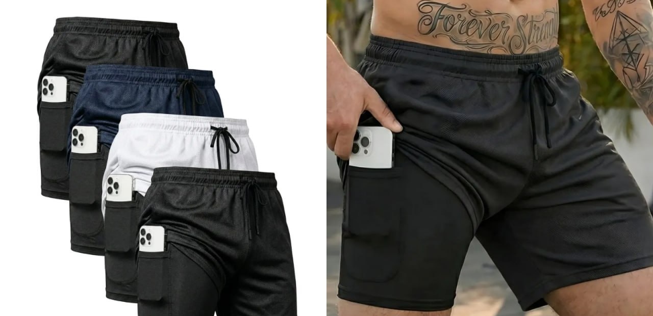 Kit 4 Shorts 2 Em 1 Duplo Dryfit