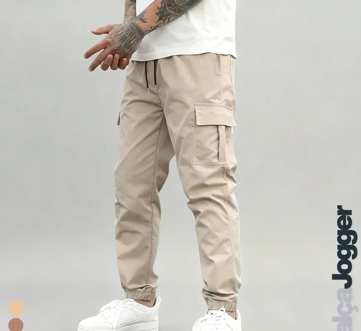 Calça Jogger Cargo Masculina Sarja Calca Streetwear Punho
