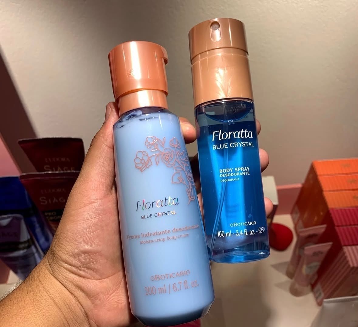 Combo Floratta Blue Crystal Body Spray 100ml  Creme Corporal 200ml