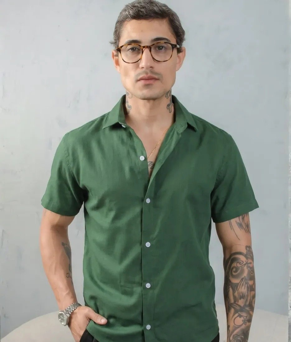 Camisa Social Masculina Gola Italiana Confortável