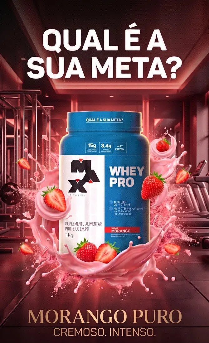 Proteína Max Titanium Whey Pro Concetrado em pó sabor Morango x 1kg