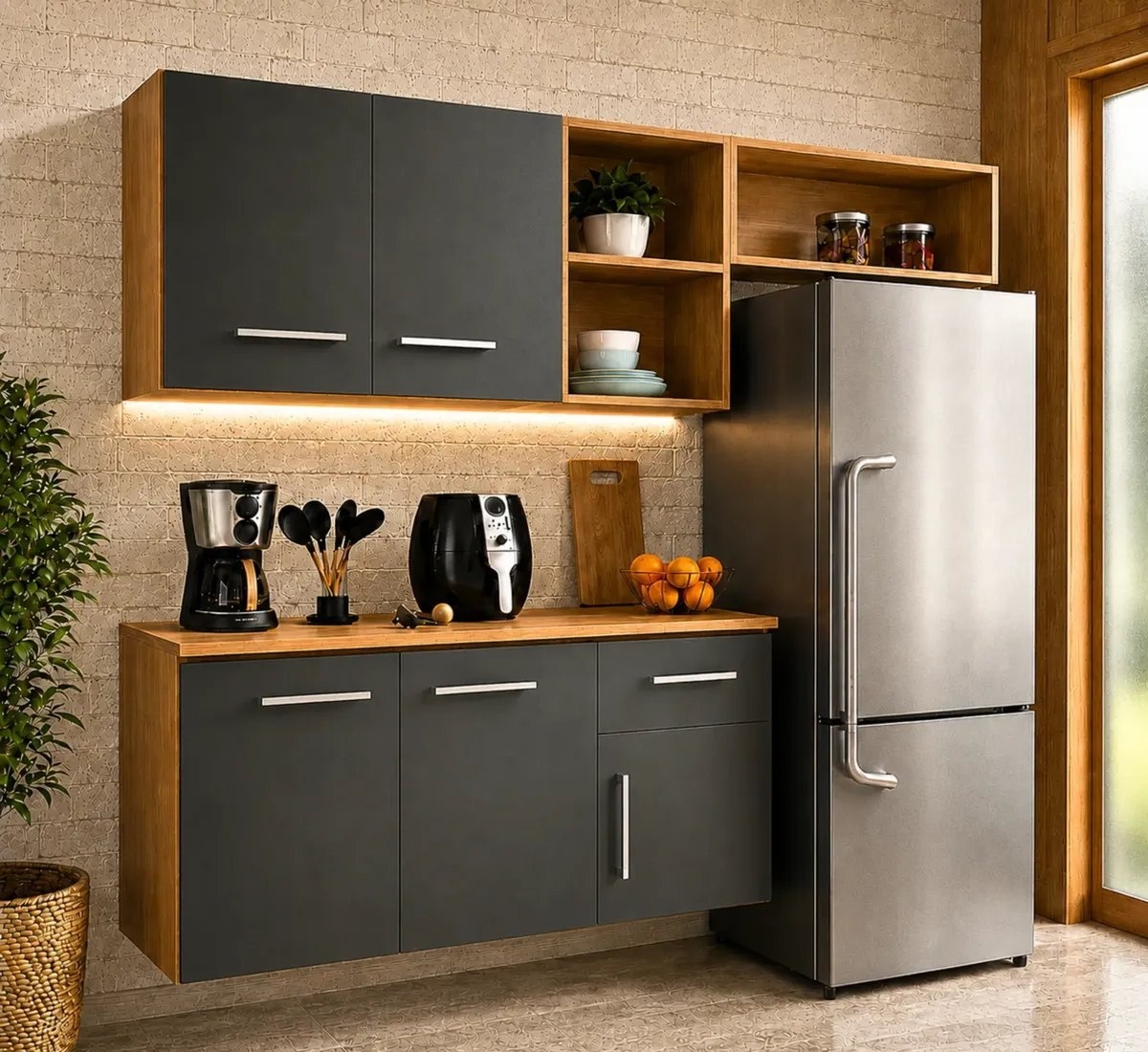 Armário De Cozinha Completo 5 Portas 1 Gaveta Com Nichos