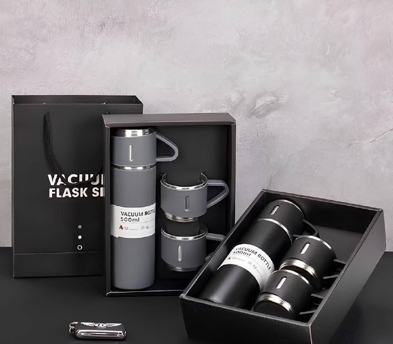 Kit Garrafa Térmica Vacuum Bottle Inox 500ml  3 Xícaras