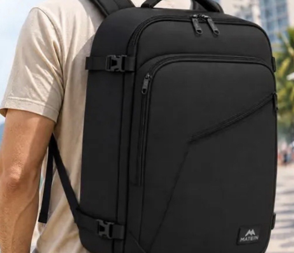Mochila Viagem Masculina 40L Grande Impermeável Reforçada para Avião Item Pessoal Suporta até 10kg MATEIN 1159 Preto