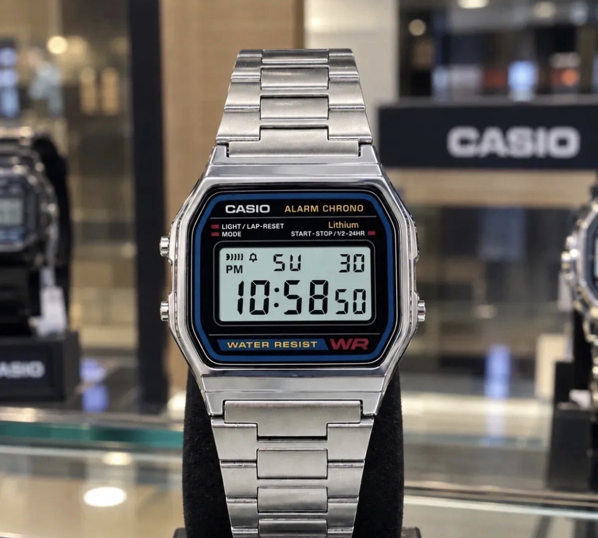 Relógio Unissex Casio Digital Esportivo A158wa-1df Prata Retrô Vintage Pulseira em Aço Inoxidável