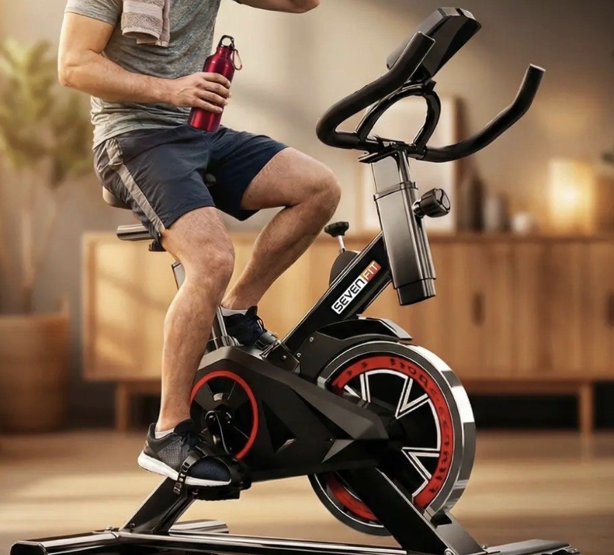 Bicicleta Ergométrica Bike Spinning 6kg Sensação Inércia Fitness Preto E Vermelho Sevenfit Para Cardio