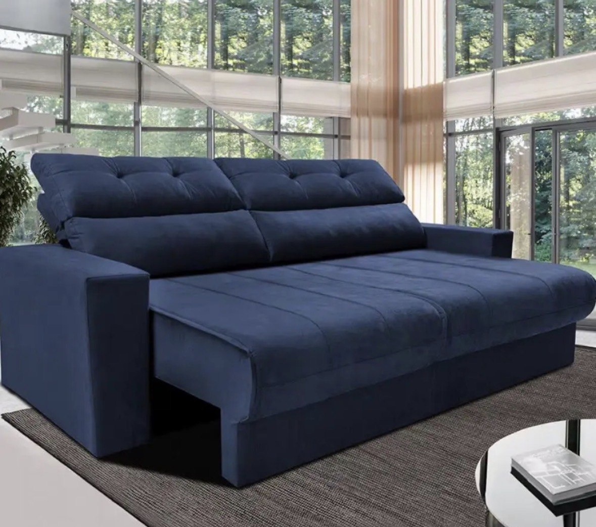 Sofá 3 Lugares Clean Retrátil Reclinável Cama Inbox - Azul - Liso
