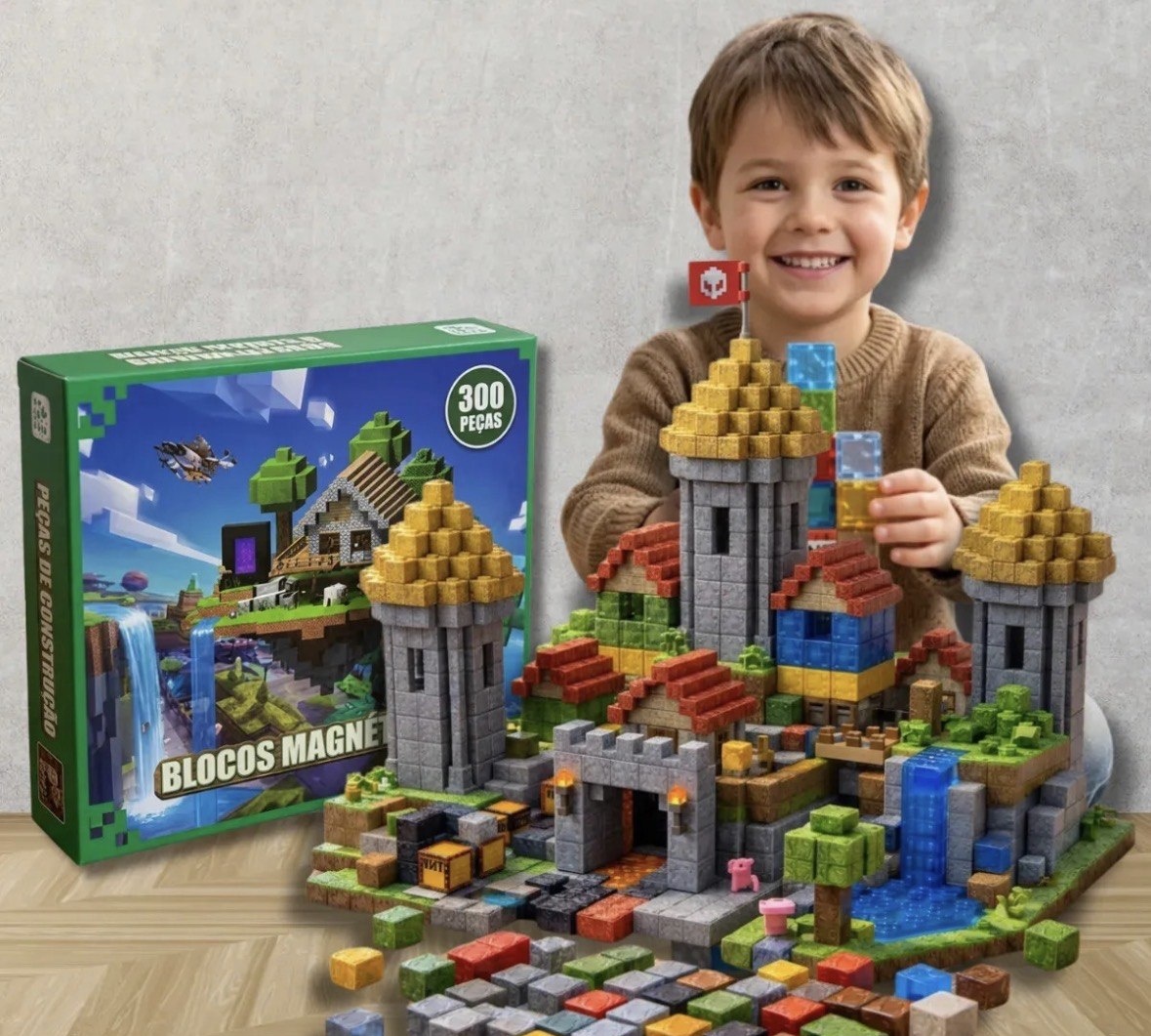 Kit 300 Blocos Magnéticos Brinquedo Infantil Montar Construção Educativo Imã Empilhamento Cuphead