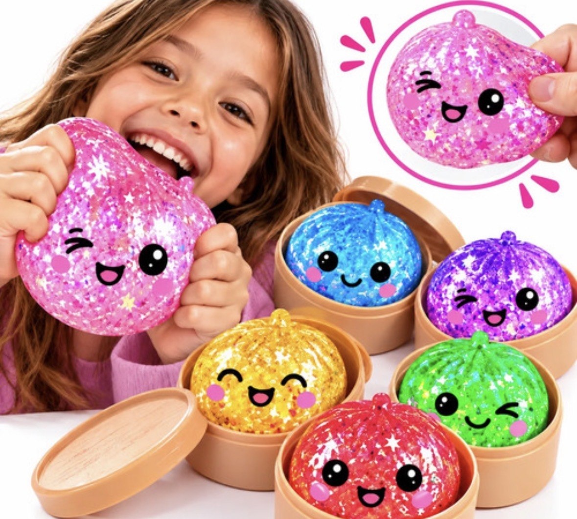 Bola Squishy Grande Com Glitter Brinquedo Macio Sensorial