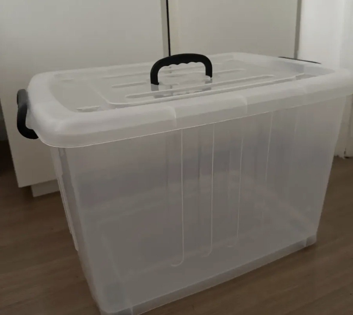03 Caixa Organizadora Grande Plástico 78 Litros Transparente