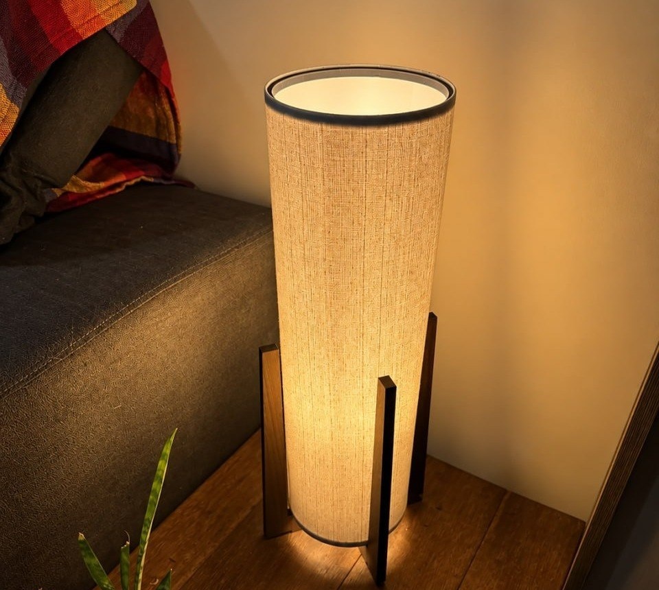 Luminária Abajur Atlas Chão Quarto De Madeira MDF Imbuia