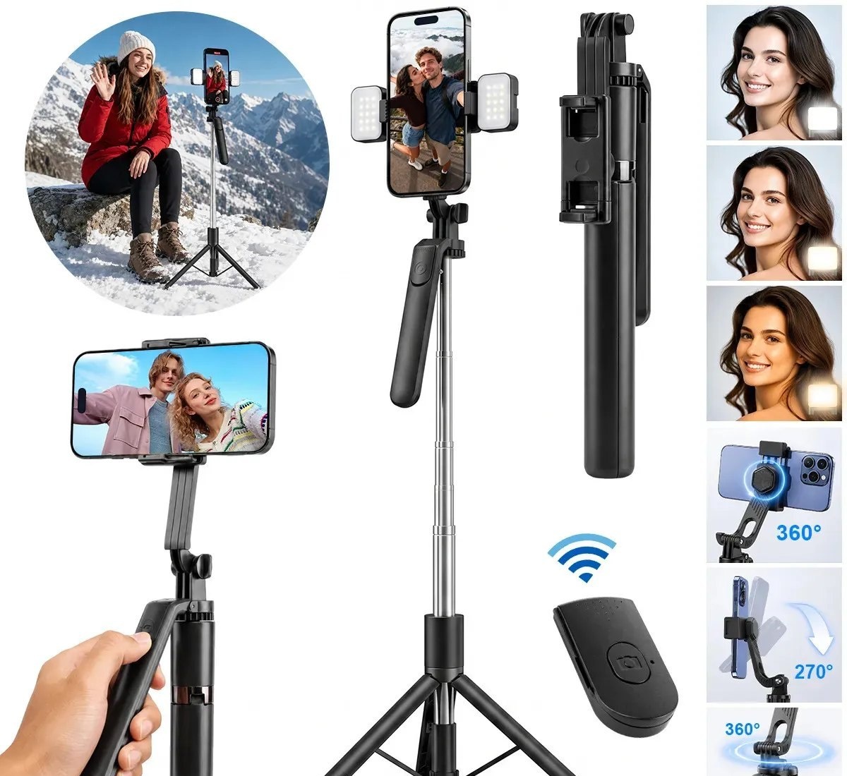 aweshine Tripé  Bastão Para Celular Portátil Até 1,70 M