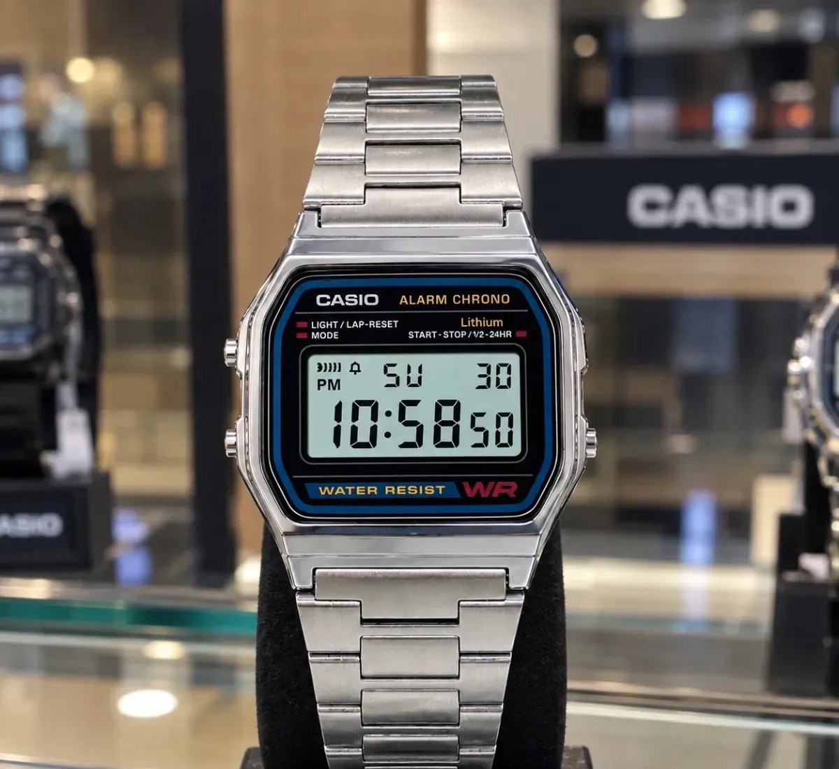Relógio Unissex Casio Digital Esportivo A158wa-1df Prata Retrô Vintage Pulseira em Aço Inoxidável