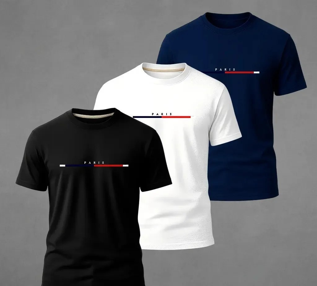 Kit 3 Camiseta Camisa Estilo Casual Paris 100 Algodão