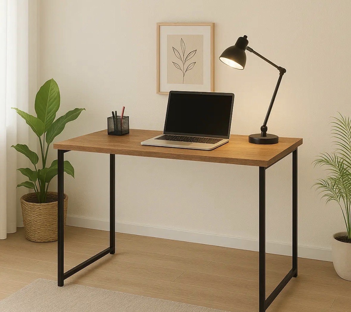 Escrivaninha Industrial 90cm Mesa Estudo Aparador Aço Mdf