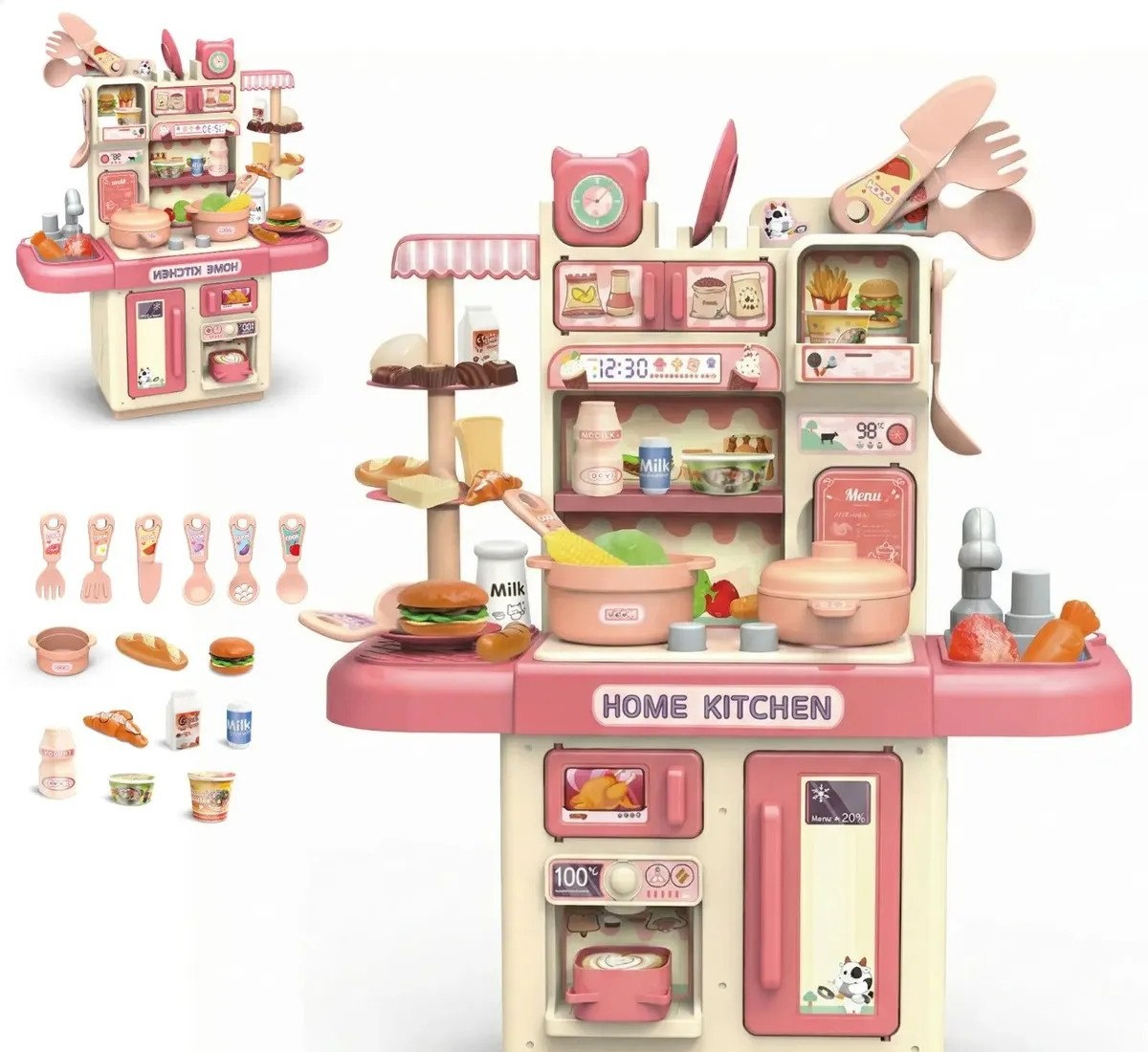 Cozinha Infantil Brinquedo Com Luz 33 Acessórios Sai Água Rosa