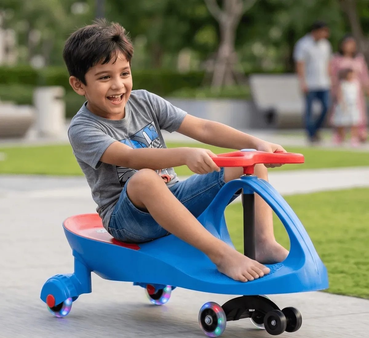 Carrinho Rolimã Car Drift Infantil Volante Gira 360 Triciclo Com Roda Led Colorido Cor Azul JustFun Brinquedos