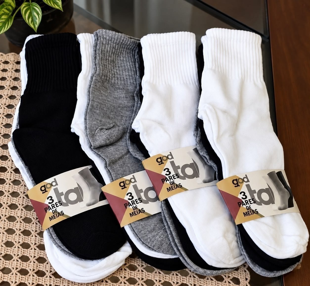 Kit com 12 Pares de Meias Cano Médio