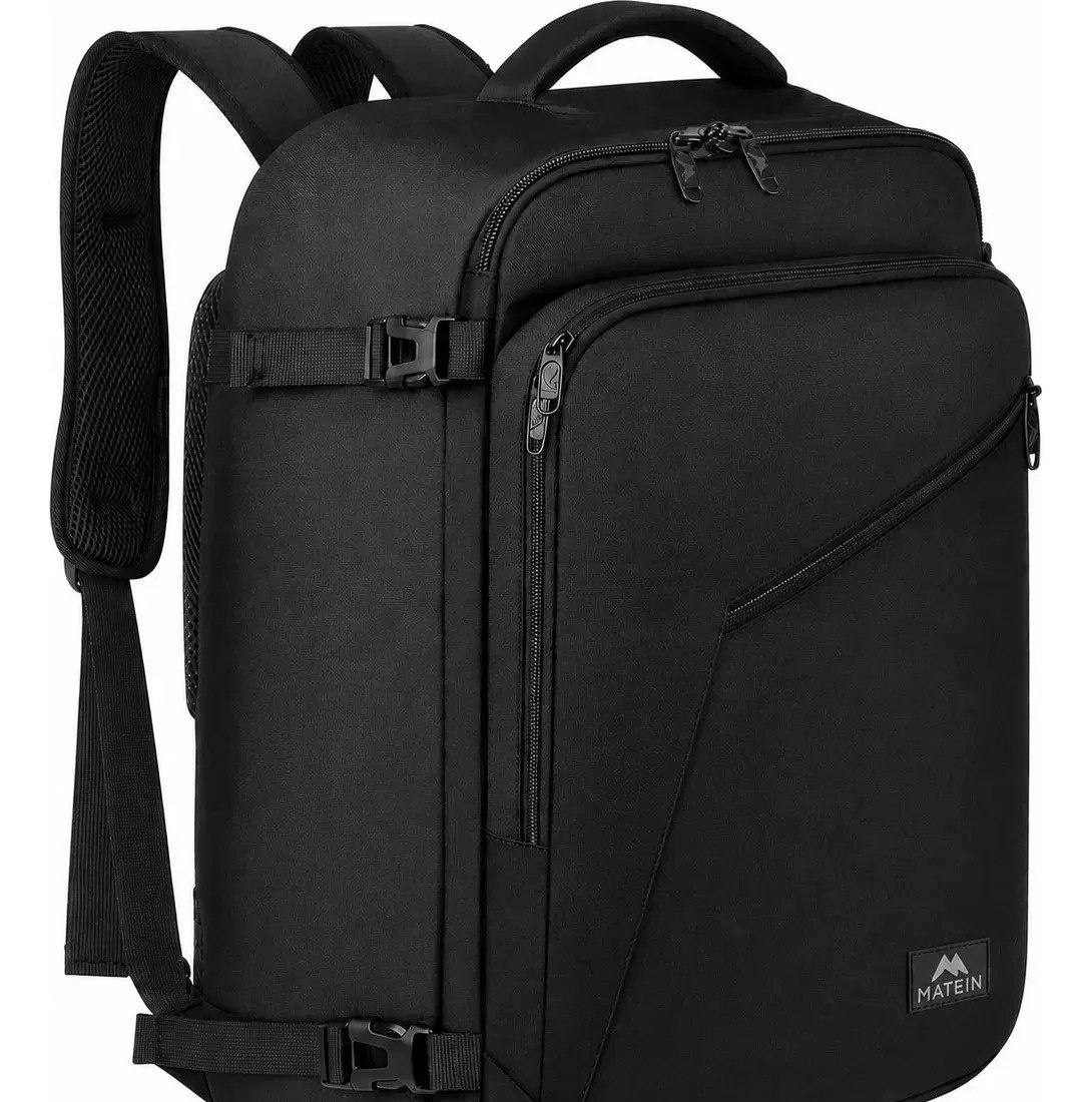 Mochila Viagem Masculina 40L Grande Impermeável Reforçada para Avião Item Pessoal Suporta até 10kg MATEIN 1159 Preto