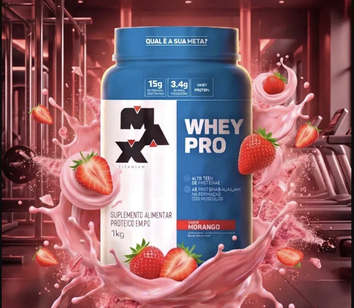 Proteína Max Titanium Whey Pro Concetrado em pó sabor Morango x 1kg