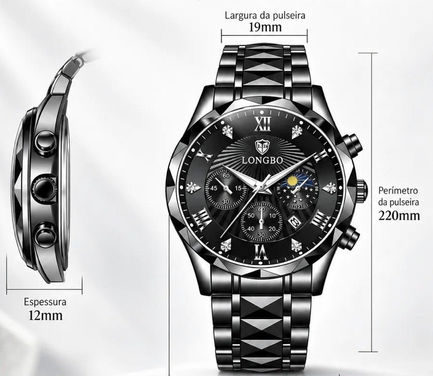 Relógio Masculino Longbo Luxo Aço Inox Quartz 30m Presente