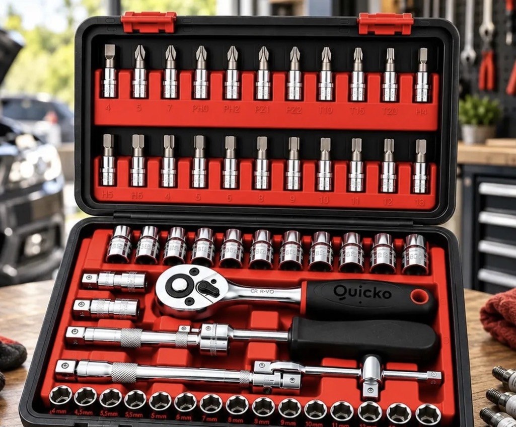 Kit Ferramentas 46 Peças Jogo Chaves Catraca Soquetes Allen Torx Fenda Phillips Maleta Completa Quicko