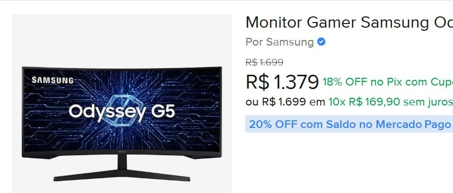 Monitor Ultrawide Samsung Odyssey G5 34 VA Curvo 165hz QHD 1ms